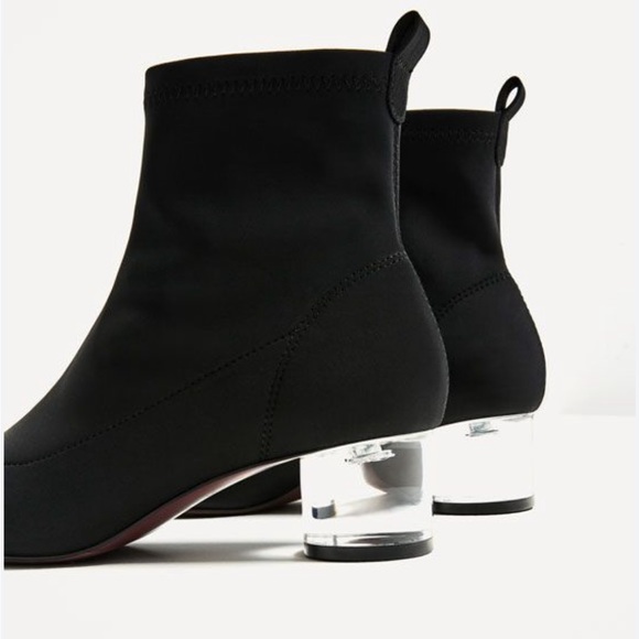 Zara Shoes - Zara trf - women’s black nylon sock ankle boots clear laminated heels size 8.5
